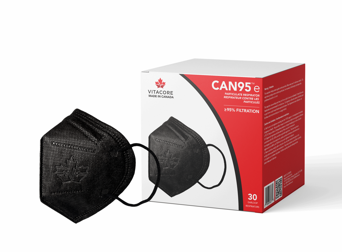 Canadian Made Premium Respirator - BLACK - VITACORE - CAN95e - EARLOOP - N95 and KN95 Alternative